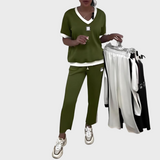 Kristýna - Set Femminile Casual con Top e Pantaloni con Scollatura a V