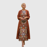 Daniela | Abito lungo stampato con gilet coordinato