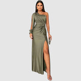 Meda - Elegante maxi abito a spalla unica