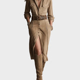 Abito midi in suede marrone alla moda per donna