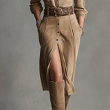 Abito midi in suede marrone alla moda per donna