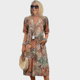 Leontýna – Vestito midi stampato con scollatura a V