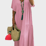 Linnea – Abito maxi morbido con rouches e scollatura a V