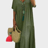 Linnea – Abito maxi morbido con rouches e scollatura a V