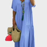 Linnea – Abito maxi morbido con rouches e scollatura a V