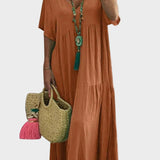 Linnea – Abito maxi morbido con rouches e scollatura a V