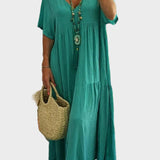 Linnea – Abito maxi morbido con rouches e scollatura a V
