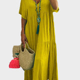 Linnea – Abito maxi morbido con rouches e scollatura a V