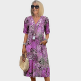 Leontýna – Vestito midi stampato con scollatura a V