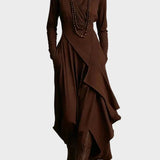 Teresa - Abito maxi in maglia asimmetrica con colletto