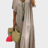 Linnea – Abito maxi morbido con rouches e scollatura a V