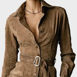 Abito midi in suede con maniche lunghe e colletto