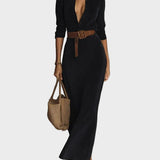Abito maxi in suede con chiusura singola e colletto