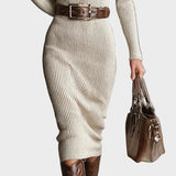 Gabriela - Abito midi in maglia con cintura e collo alto