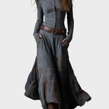 Helena - Abito maxi in suede blu navy con cintura