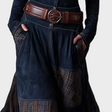 Helena - Abito maxi in suede blu navy con cintura