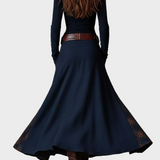 Helena - Abito maxi in suede blu navy con cintura