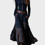 Helena - Abito maxi in suede blu navy con cintura