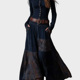 Helena - Abito maxi in suede blu navy con cintura