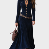 Iwona - Abito maxi in velluto con cintura