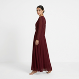 Elegant Wine Red Chiffon Maxi - Sophisticated Long-Sleeved Evening Gown