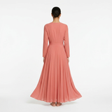 Autumnal Terracotta Long-Sleeved Maxi - Warm Earth-Tone Formal Gown