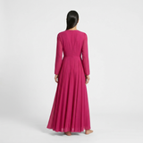 Vibrant Fuchsia Long-Sleeved Maxi - Bold Wrap-Front Evening Gown