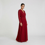 Deep Burgundy Long-Sleeved Maxi Gown - Sophisticated Wrap-Front Formal Dress