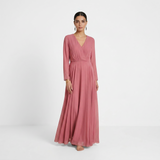 Sophisticated Dusty Rose Maxi Gown - Timeless Long-Sleeved Wrap Formal Dress