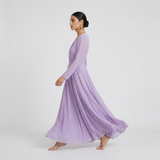 Lavender Mist Long-Sleeved Maxi Gown - Elegant Wrap-Front Chiffon Formal Dress