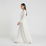 Pure Ivory Long-Sleeved Maxi Gown - Elegant Wrap-Front Bridal & Formal Dress