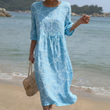 Joana - Vestito Maxi con Collo Rotondo e Stampa