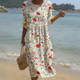 Cristina - Vestito Maxi con Collo Rotondo e Stampa Floreale