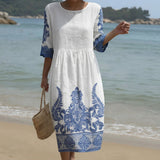 Bianca - Vestito Maxi con Collo Rotondo e Stampa