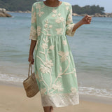 Gabi - Vestito Midi con Stampa di Piante e Fiori