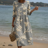 Ana - Vestito Midi con Stampa di Piante e Fiori