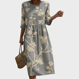 Ana - Vestito Midi con Piante e Fiori