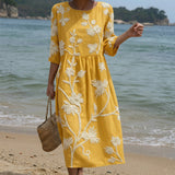 Iara - Vestito Midi con Stampa di Piante e Fiori