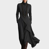 Teresa - Abito maxi in maglia asimmetrica con colletto