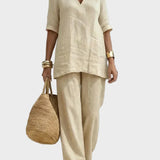 Susana - Set di due pezzi con top a maniche corte e pantaloni dritti